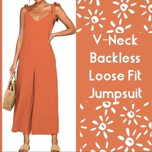 Coral V Neck Wide Leg Open Back Jumpsuit NWT
